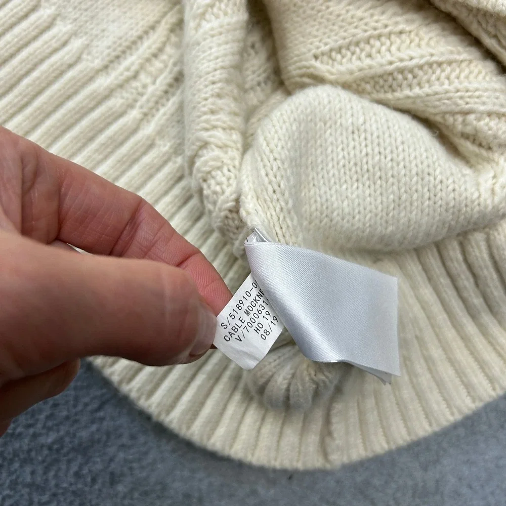 Banana Republic Womens XS Cable Knit Mockneck Sweater Cream Ivory‎ Cotton Blend